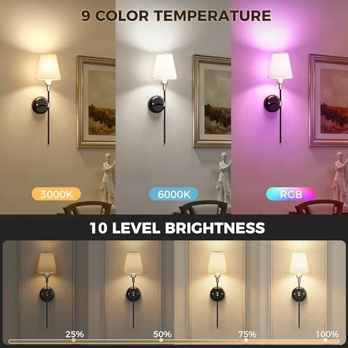 Image of DORESshop Battery Operated Wall Sconce Set of 2, Wireless Wall Light Easy to Install, 7 Color Rechargeable Wall Sconces, Sconce Wall Decor Set of 2 for Bedroom, Living Room, Black and Chrome, 24.6in
