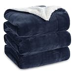 Bedsure Sherpa Fleece Throw Blanket - Thick and Warm, Fluffy Microfiber & Solid Soft Blankets for Bed and Couch Queen Size, Navy, 220x240cm