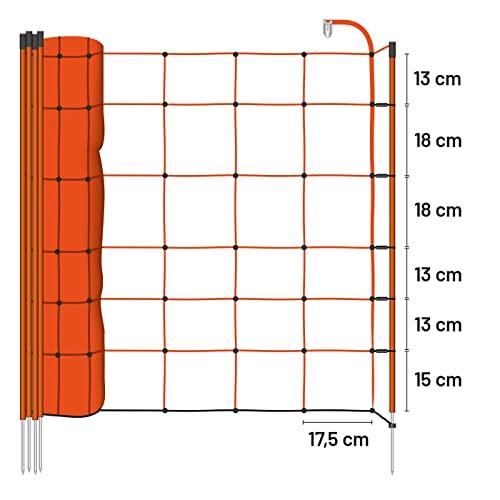 VOSS.farming Schafnetz 90cm hoch, 50m lang, inkl. 13 Pfähle mit Einzelspitze, Schafzaun, Weidezaun, Elektrozaun, Hundezaun, Schweinezaun, Stromzaun