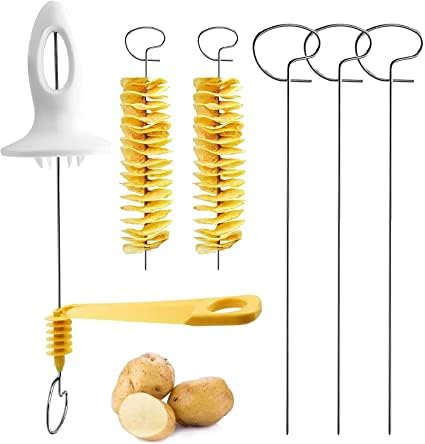 Pavan Ecommerce Potato Spiral Cutter Manual Slicer with 4 Stainless Stell Sticks - Plastic & Stainless Steel, Multicolor Potato Slicer 1