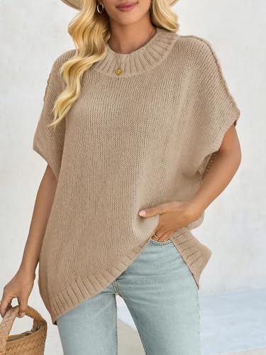 Saodimallsu Womens Oversized Sweater Tops Summer Lightweight Batwing Half Sleeve Casual Loose Knit Pullover Shirts2