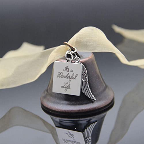 Pulunto It's A Wonderful Life Christmas Angel Bell Ornament, Stainless Steel Angel Wing Bell Charm Christmas Tree Decorations With Gold Ribbon, Memorial #TOP4