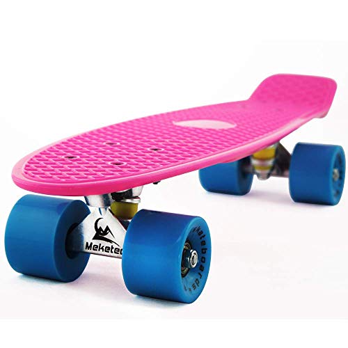 MEKETEC Skateboards parachever 22 Inch niño Cruiser Retro Skateboard Monopatín para niños niños jóvenes Principiantes (Pink Blue)