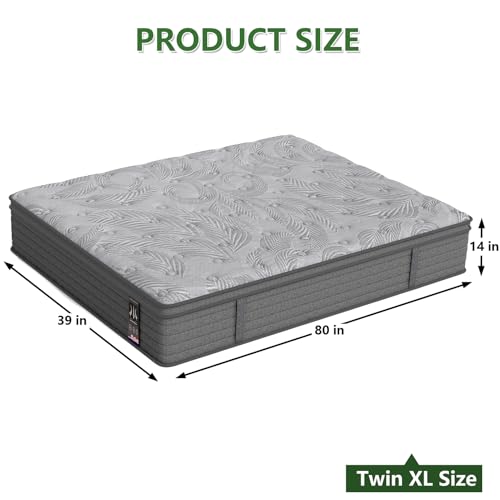 Image of Twin XL Mattress 14 inch, Medium Firm Hybrid Mattresses with Gel Cooling Memory Foam and Pocket Springs, Twin XL Mattress in a Box, Pressure Relief, Motion Isolation,Grey