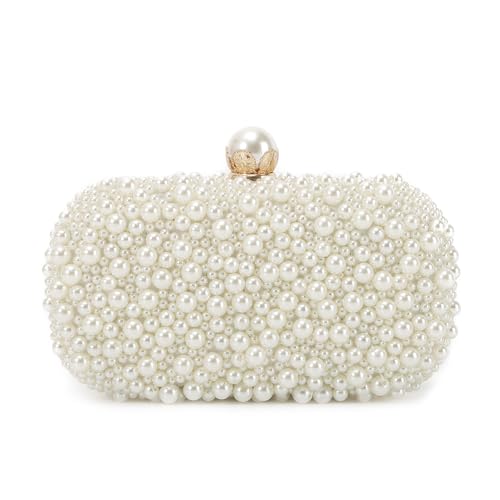 Jywmsc Weiße Perlen-Clutch-Geldbörsen für Frauen Hochzeit Braut Perlen Abendtasche Party Clutch Geldbörse Tragetasche