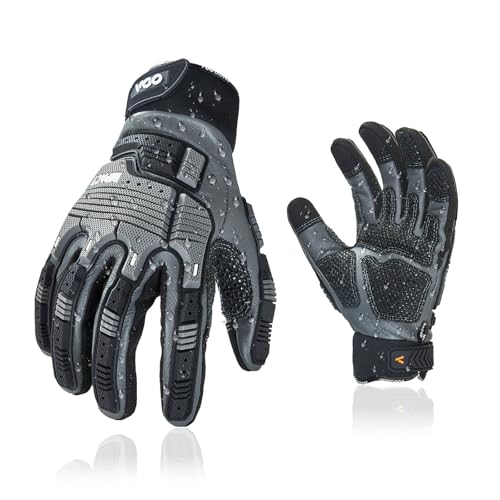 Vgo... 1Par Guantes de Trabajo de Cuero, Guantes de Mecánico, Guantes de Trabajo de Seguridad, Guantes de Aparejador, Anti-Vibración, Resistentes, Impermeables (CA7722WR)