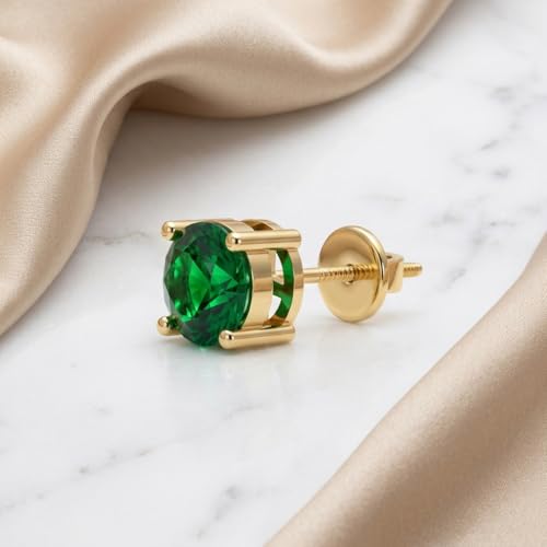 Image of Single Stud For Men & Boys | Gold Plated Pure 925 Sterling Silver Earring | 6mm X 6mm Round Shaped Gemstone Single Screwback Stud | Gift for Men & Boys | Model ERSMY00935
