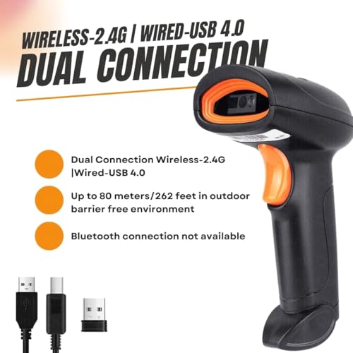 Image of OnlyU 2.4GHz Wireless Barcode Scanner, QR and 1D /2D Code Reader, Wired and Rechargeable, Black (Handheld)