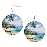 Pendientes de cuero con estampado de playa hawaiana con palmeras para mujer, aretes colgantes y aros, perfectos para fiestas de disfraces, accesorios para niñas, talla única, Cuero