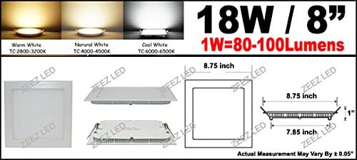 ZEEZ Lighting - 18W 8" (OD 8.75" / ID 7.85") Square Natural White Dimmable LED Recessed Ceiling Panel Down Light Bulb Slim Lamp Fixture - 4 Packs