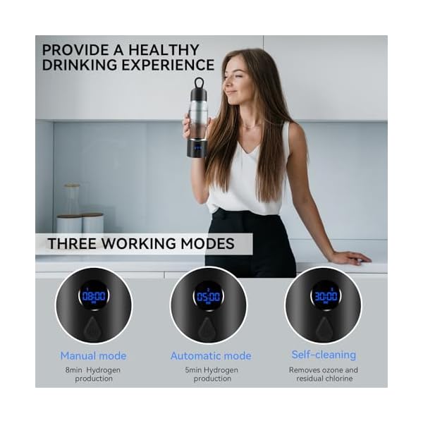 Hydrogen Water Bottle,Portable Hydrogen Water Bottle Generator with Three Modes Produces 5000 PPB of Hydrogen Water in 8 Minutes,Aluminium and Glass,with Light,Rechargeable for Travelling,Office - Image 4