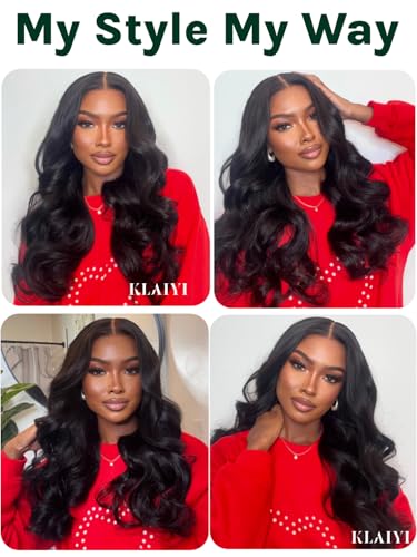 Image of KLAIYI Body Wave Bye Bye Knots Glueless Wig 7x5 Pre Cut Lace Front Wigs Human Hair Wear and Go Wigs for Beginners Pre Bleached Pre Plucked Pre Everything 3S Easy to Ready to Wear Loose Wave Wig 18Inch