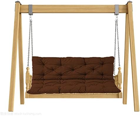 屋外用木製ハリウッドスイング。3人掛けパティオ家具。背もたれ付き。クッション付き。ポーチや庭でのくつろぎに最適。