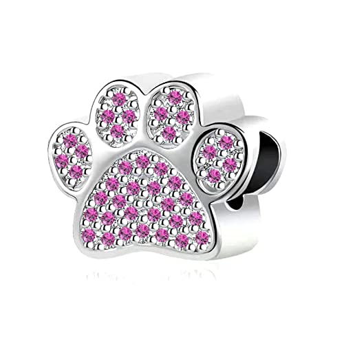 Image of Pet Dog Paw Prints Charm Bulldog Animal Birthstone Bead Charm for Bracelets and Charms