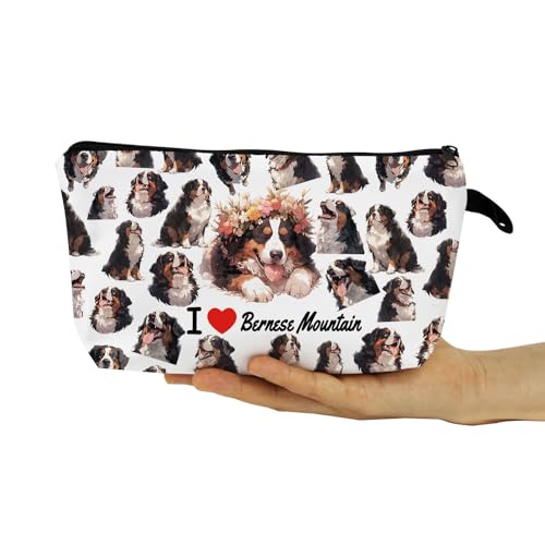 Funny Bernese Mountain Gift I Love Bernese Mountain Makeup Bag Cute Small Organizer Bag with Zipper Bernese Mountain Puppy Cosmetic Bag Birthday Gifts for Bernese Mountain Lovers Women4
