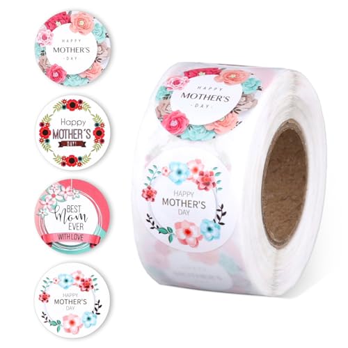 500 Piezas de Pegatinas día de la Madre, Etiquetas Redondas de Feliz Día de la Madre de 2,5 cm Sellos de Sobres Florales para Decoración de Cajas de Regalo con Tarjetas de Sobre