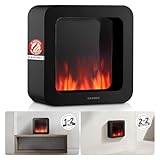 KAMINIO Chimenea de Mesa MIA - Decorativo Brasero Des Mesa eléctrica con Efecto Llama 3D, batería de Larga duración, sin Cable, portátil (Negro, 10'/25cm)