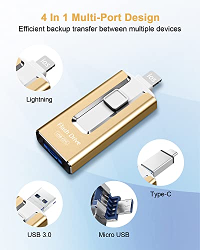 Usb Flash Drive For Iphone 512Gb,4 In 1 Iphone Photo Stick,Thumb Drive Help Save More Photos And Videos,Iphone External Storage Suitable For Iphone,Ipad,Android With Pc Gold. #TOP1