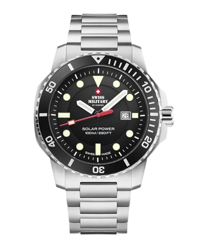 Montre solaire Swiss Military SM34102.01 quartz homme bracelet métal argenté noir