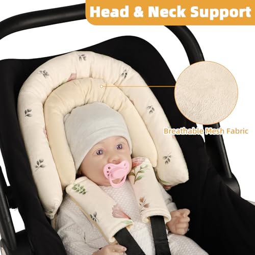 Image of SWESEN Infant Car Seat Insert & Strap Covers, Car Seat Head Support for Baby Girls Boys, 2 in 1 Soft Plush Car Seat Insert for Newborns, for Infants Aged 0-12 (Simple Floral)