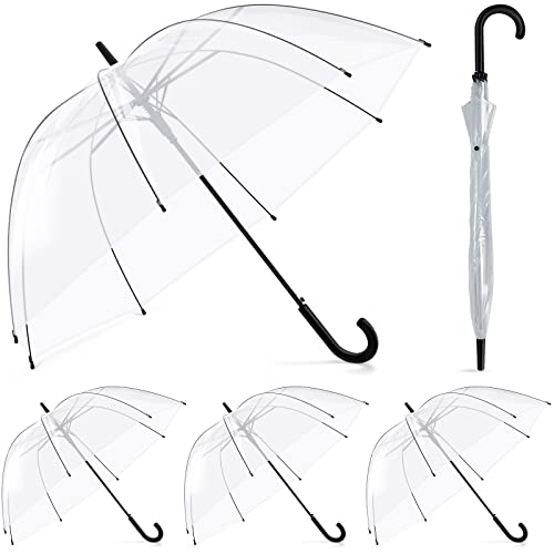 4 Pack Clear Umbrella Wedding Auto Open Clear Dome Bubble Umbrella Windproof Transparent Umbrella With J Hook Handle For Weddings, Prom, Graduation And Outdoor Events (Black Handle) #TOP10