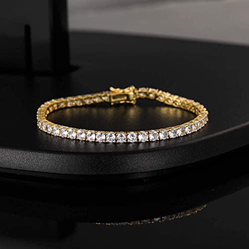 Mdfun Tennis Bracelet For Women And Men 3Mm Cubic Zirconia 18K Yellow Gold Plated Size 7 Inches #TOP1