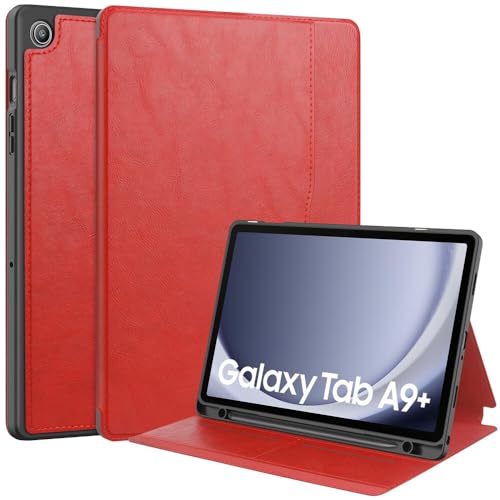 Étui Samsung Galaxy Tab A9 rouge en cuir antichoc pour SM-X110 X115