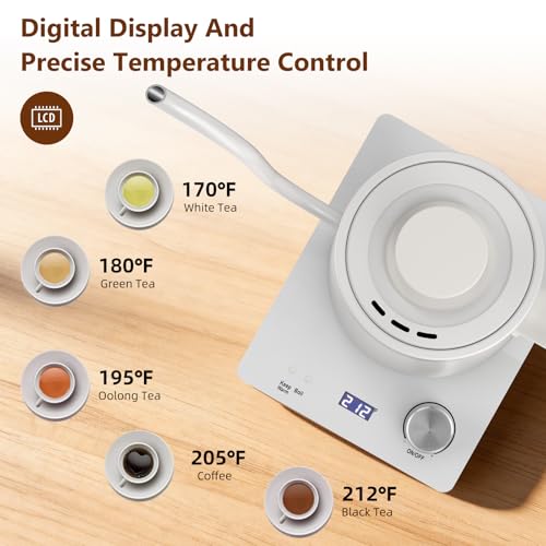 Tetera eléctrica blanca con pantalla LED y control dial miniatura 5