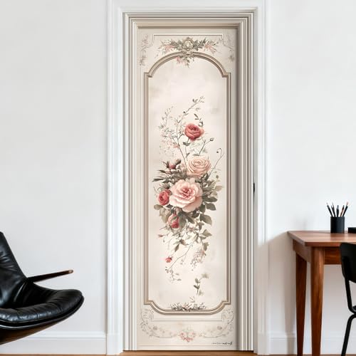Image of Nuxovilar Rose Bouquet Door Stickers Peel Stick PVC 30.3x78.7 in Cover | Door Stickers Wall Decals Peel Stick Cover Vinyl Art Poster Home Bedroom Living Room (Rose Bouquet)