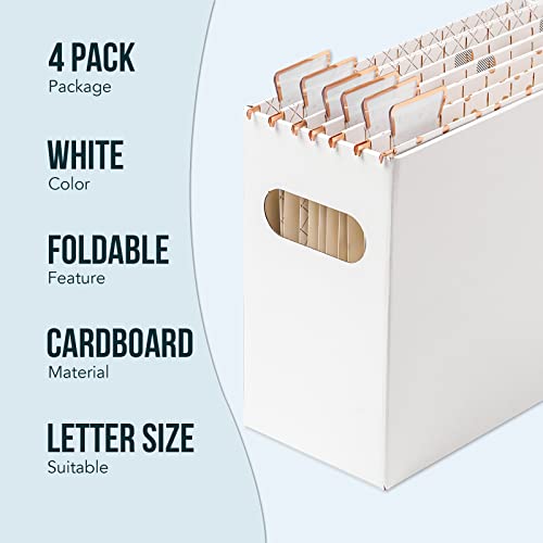 Y Yoma 4 Pack Hanging File Organizer Box Cardboard Storage Box For Letter Size Hanging File Folder Collapsible Filing Boxes Portable Desktop Folder Organizer For Home Office School Documents, White #TOP2
