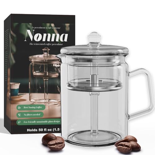 VERDETECH Glass Coffee Percolator - The Nonna | Non-Electric Borosilicate Glass & Stainless Steel | Eco-Friendly Coffee Gift | BPA Free | Stovetop Glass Percolator (1 Unit)