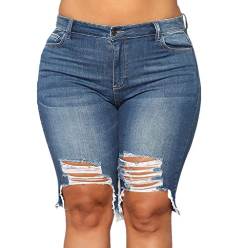 unilarinna Short d'été pour femme en jean - Short décontracté en denim côtelé - Grande taille - Stretch - Mode - Basic - Taille haute - Short de loisirs, bleu, XXL Cover