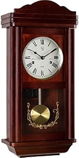 Maxstore Retro Vintage mechanische Wanduhr THESEUS Mahagoni, 58 cm x 27,5 cm x 12,5 cm, Regulator, Pendeluhr antik Holz