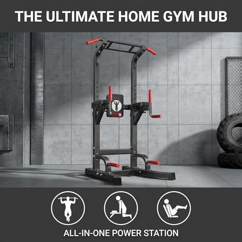 Image of Power Tower Pull Up Bar Dip Station, Free Standing Pull Up Rack Dip Station for Home Gym, 10-Level Adjustable Height Pull Up Bar Stand Dip Bar Strength Training Workout Equipment