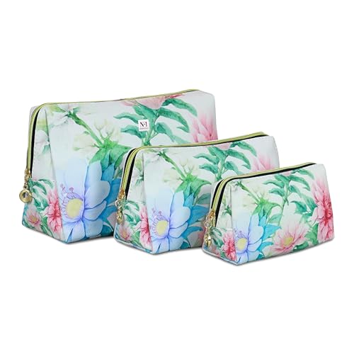 Image of NFI essentials Set of 3 Printed Cosmetic Pouch for Women, Stylish Pouches for Makeup Accessories Travel Pouch, Makeup Pouch, Vanity Case, Jewellery Pouch, Toiletry Make up Bag