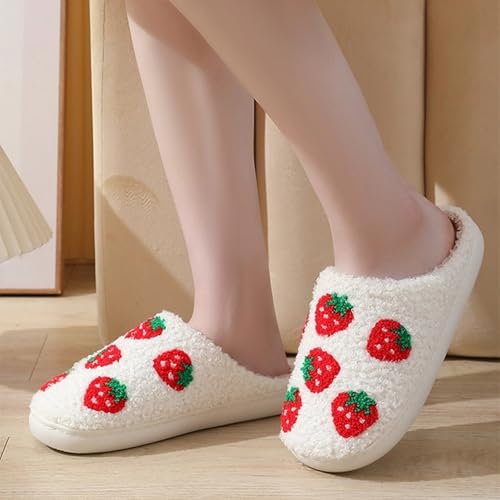 Strawberry Slippers for Women Cute House Slippers Women's Indoor Home Plush Cotton Open Toe Slippers Shoes Soft Sole Bedroom Slippers Slides Non-Slip4