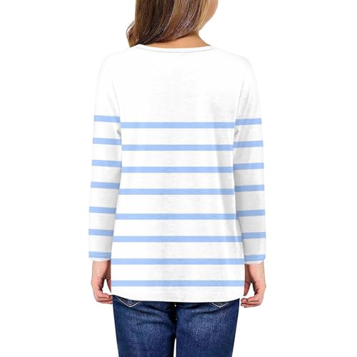 Girls Long Sleeve Striped T-Shirt Crewneck Casual Soft Top for Kids Comfortable Fall Tee, Age 3-14 Years3