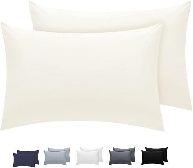 LivinEase Pillow Cases 2 Pack(50 x 75cm) With Envelope Closure -Super Soft Hotel Quality 200 Threads Pair of Cream Housewife Pillow Cases (Cream, Pair of PillowCase)