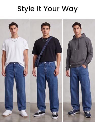 Image of GINGTTO Men's Baggy Barrel Jeans Wide Leg Y2K Denim Pants | Loose Fit Streetwear Casual Hip Hop Skater Vintage Style