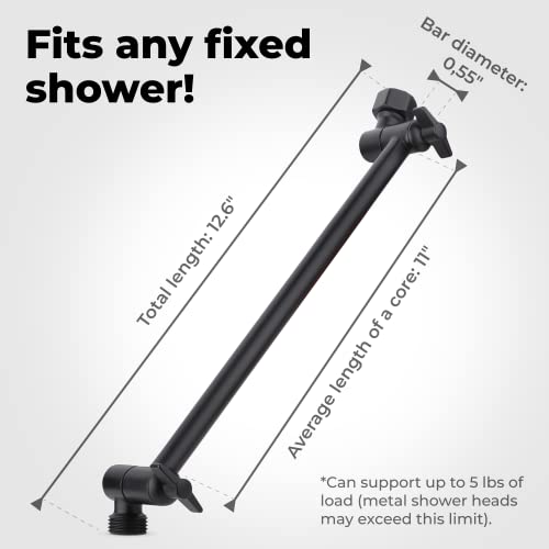 Lokby 11" Shower Head Extension - Anti-Leakage Shower Extension - Adjustable Shower Arm Fits Any Rain, Rainfall Or Handheld Shower Heads - Shower Head Height Extender - Rust Proof Materials - Black #TOP6