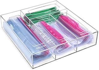 Puricon Ziplock Bag Organizer Acrylic Food Storage Containers for Drawer, Kitchen Bag Organizer Compatible with Gallon Quart Sandwich Snack -Clear