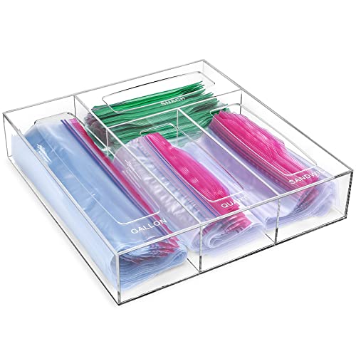 Puricon Organisateur de Sacs de Cuisine,Rangement pour Sac à Sandwich Tiroirs Conteneurs de Rangement pour Gallon Quart Sandwich Snack Ziplock Bags-Acrylique Cover