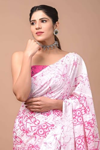Image of Hand Block Printed Cotton Mulmul Saree | Soft Lightweight Summer Saree | Pure Cotton Traditional Indian Saree for Women