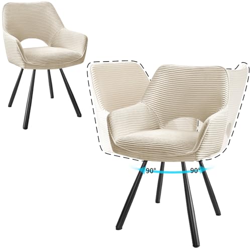 JIJIAN 2er Set Esszimmerstuhl Drehbar mit Armlehne, Drehbar 180°, Küchenstuhl, Moderner Polsterstuhl mit Stoffrückenlehne für Küche, Esszimmer, Schlafzimmer, Beige