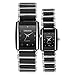 Allskid Couple Montres Femmes Hommes La Saint-Valentin Montres Minimaliste Rectangulaire Cadran Céramique Bracelet de Montre Quartz Montres-Bracelets (Une Paire, Noir)