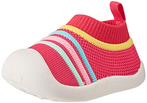 DEBAIJIA Zapatos para Niños 1-3T Bebés Caminata Zapatillas Niñas Suela Suave Malla Transpirable TPR Material 20/22 EU (Tamaño Etiqueta 17), A Raya Rojo (XBX20-BT-TJ-RD-17M)