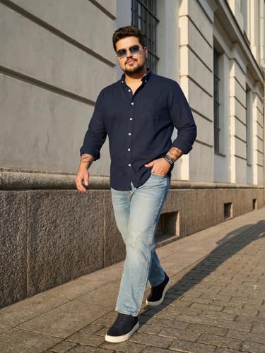 Image of Urbano Plus Men's Cotton Full Sleeve Regular Fit Solid Oxford Shirt with Button-Down Collar