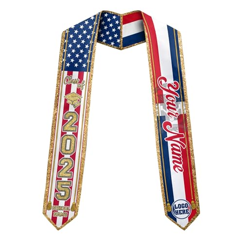 MonkeyVan Personalized Graduation Stole for Dominican Republic Senior, Dominican Flag Graduation Sash Class of 2025 Gifts S338