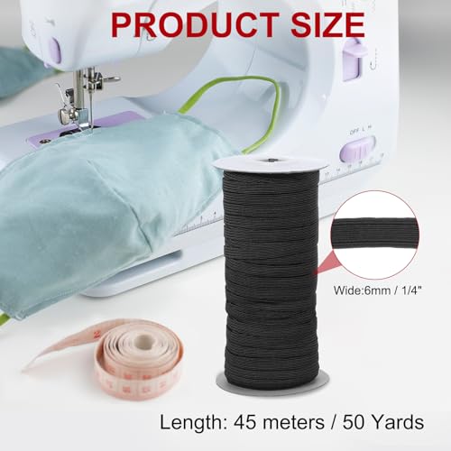 Cordon élastique plat noir 6mm x 45m pour couture