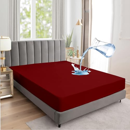 Image of Waterproof Soft Terry Cotton Mattress Protector /Breathable Elastic Fitted Style /Bed Cover Queen 78 inchX66 inch / 6.5ft X 5.5ft /198 x 167 cm,Burgundy